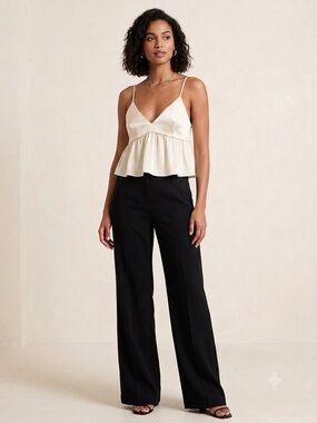 Aritzia Cream Spaghetti-Strap Peplum Tank
